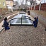 Kompletný bazénový set prelivového obdĺžnikového bazéna v šedej farbe - montáž zastrešenia Diamant